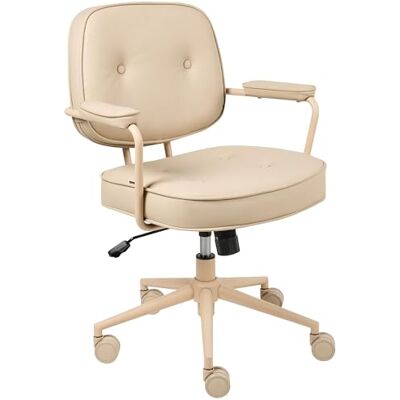 Beliani Chaise de Bureau en Simili Cuir Structure Métallique Fonction Pivotante Inclinable Hauteur Réglable Beige Paramus - Publicité Beliani Chaise de Bureau en Simili Cuir Structure Métallique Fonction Pivotante Inclinable Hauteur Réglable Beige Paramus - Publicité