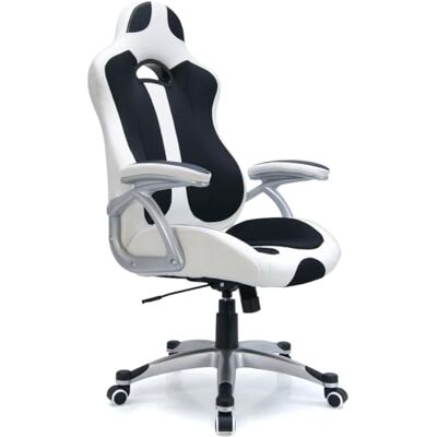 Waytex Fauteuil Bureau Ergonomique Style Baquet Sport Chaise Travail Confortable Mémoire de Forme Simili Cuir & Tissu Mesh Hauteur Réglable, roulettes Silencieuses Max 100kg – Blanc - Publicité Waytex Fauteuil Bureau Ergonomique Style Baquet Sport Chaise Travail Confortable Mémoire de Forme Simili Cuir & Tissu Mesh Hauteur Réglable, roulettes Silencieuses Max 100kg – Blanc - Publicité