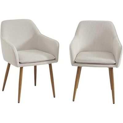 BAÏTA Lot de 2 fauteuils Kalli Tissu écru Pieds métal Finition Bois - Publicité BAÏTA Lot de 2 fauteuils Kalli Tissu écru Pieds métal Finition Bois - Publicité