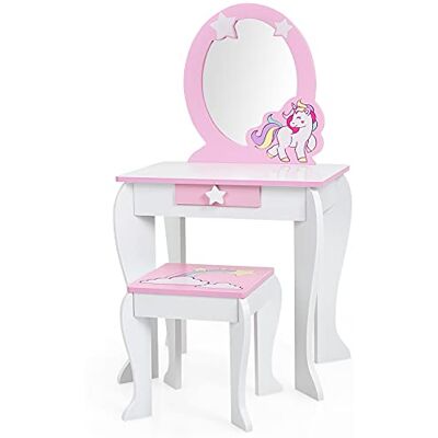 COSTWAY Coiffeuse pour Enfant avec Tabouret, Coiffeuse de Princesse, Rose, avec tiroir et Miroir Amovible, pour Filles de 3 à 7 Ans, Blanche - Publicité COSTWAY Coiffeuse pour Enfant avec Tabouret, Coiffeuse de Princesse, Rose, avec tiroir et Miroir Amovible, pour Filles de 3 à 7 Ans, Blanche - Publicité