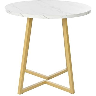 Merax Table à manger ronde (1 pièce), table de cuisine, structure en métal unique, table à manger avec motif marbre moderne, convient pour salle à manger, salon, blanc/doré - Publicité Merax Table à manger ronde (1 pièce), table de cuisine, structure en métal unique, table à manger avec motif marbre moderne, convient pour salle à manger, salon, blanc/doré - Publicité