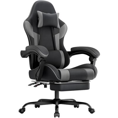 Calivra Chaise de gaming ergonomique avec repose-pieds, accoudoirs réglables, chaise de bureau, ergonomique, avec support lombaire Noir/gris (gris) - Publicité Calivra Chaise de gaming ergonomique avec repose-pieds, accoudoirs réglables, chaise de bureau, ergonomique, avec support lombaire Noir/gris (gris) - Publicité