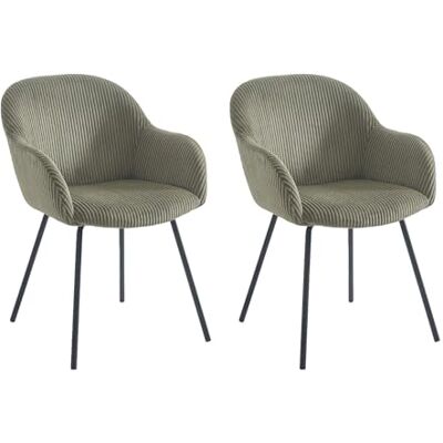 Unique Lot de 2 chaises avec accoudoirs en Velours côtelé et métal Noir Kaki MARENZIA Salle à Manger - Publicité Unique Lot de 2 chaises avec accoudoirs en Velours côtelé et métal Noir Kaki MARENZIA Salle à Manger - Publicité