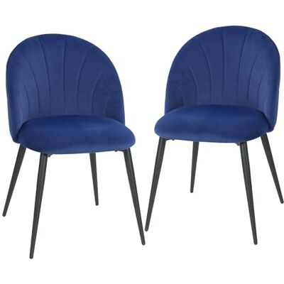HOMCOM - Velours Bleu, Pieds Métal Noirs - Lot de 2 - Chaise de Salle à Manger - Publicité HOMCOM - Velours Bleu, Pieds Métal Noirs - Lot de 2 - Chaise de Salle à Manger - Publicité