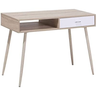 Beliani Bureau Couleur Bois Clair 100 x 48 cm avec 1 Tiroir Blanc et Espace de Rangement de Style Sancandinave pour Intérieur Moderne ou Minimaliste - Publicité Beliani Bureau Couleur Bois Clair 100 x 48 cm avec 1 Tiroir Blanc et Espace de Rangement de Style Sancandinave pour Intérieur Moderne ou Minimaliste - Publicité