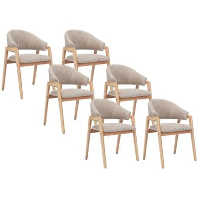 Unique Lot de 6 chaises avec accoudoirs en Tissu Bouclette et Bois d'hévéa Taupe et Naturel SOLUNA Salle à Manger Scandinave - Publicité Unique Lot de 6 chaises avec accoudoirs en Tissu Bouclette et Bois d'hévéa Taupe et Naturel SOLUNA Salle à Manger Scandinave - Publicité