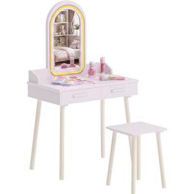 AIYAPLAY Coiffeuse Enfant en Bois avec Miroir LED 3 Couleurs, 3-8 Ans, Rose Tabouret, Table de Maquillage Enfant, Tiroir, Plateau Spacieux, Coiffeuse Bureau Fille - Publicité AIYAPLAY Coiffeuse Enfant en Bois avec Miroir LED 3 Couleurs, 3-8 Ans, Rose Tabouret, Table de Maquillage Enfant, Tiroir, Plateau Spacieux, Coiffeuse Bureau Fille - Publicité