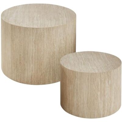 Calicosy – Lot de 2 Tables Basses Rondes – Structure MDF – Décor Imitation Travertin – Tables Empilables – Collection Maia – Salon – D58 x H38 cm - Publicité Calicosy – Lot de 2 Tables Basses Rondes – Structure MDF – Décor Imitation Travertin – Tables Empilables – Collection Maia – Salon – D58 x H38 cm - Publicité