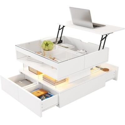 BTM Höhenverstellbarer Couchtisch Für Das Wohnzimmer Mit 16-Farbiger Beleuchtung, Glasplatte Und Acryl-Trägern - Publicité BTM Höhenverstellbarer Couchtisch Für Das Wohnzimmer Mit 16-Farbiger Beleuchtung, Glasplatte Und Acryl-Trägern - Publicité