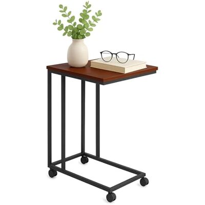 Relaxdays Table d'appoint avec roulettes, H x L x P 68 x 50 x 35 cm, MDF, métal, Forme en C, Table Basse Marron/Noir. Publicité Relaxdays Table d'appoint avec roulettes, H x L x P 68 x 50 x 35 cm, MDF, métal, Forme en C, Table Basse Marron/Noir. Publicité