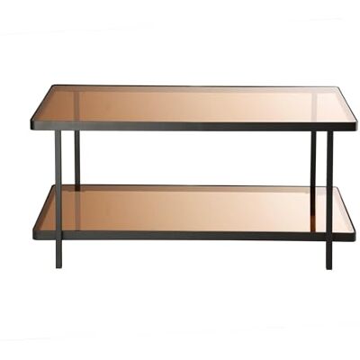 Calicosy – Table Basse 2 Plateaux en Verre Fumé – Structure Métal Noir – Verre Trempé – Collection Ora – Salon – L 100 x P 50 x H 48 cm - Publicité Calicosy – Table Basse 2 Plateaux en Verre Fumé – Structure Métal Noir – Verre Trempé – Collection Ora – Salon – L 100 x P 50 x H 48 cm - Publicité