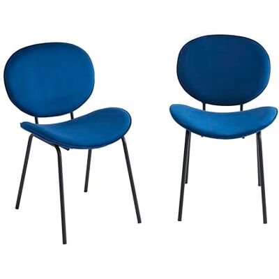 BAÏTA Lot de 2 chaises Velours Bleu Pieds métal Noir - Publicité BAÏTA Lot de 2 chaises Velours Bleu Pieds métal Noir - Publicité