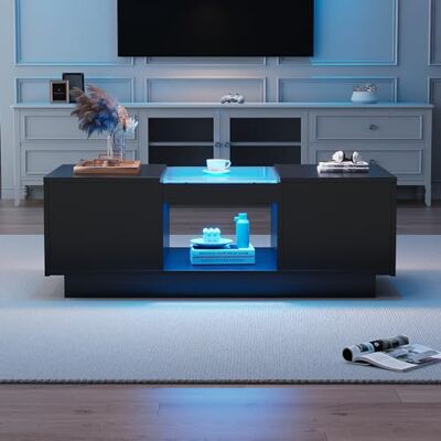 BTM Table Basse LED par app, Table Basse Carrée avec Revêtement en Verre, 2 Tiroirs et 1 Compartiment Ouvert, Moderne, Charge 35kg, 100 x50x36 cm, Noir - Publicité BTM Table Basse LED par app, Table Basse Carrée avec Revêtement en Verre, 2 Tiroirs et 1 Compartiment Ouvert, Moderne, Charge 35kg, 100 x50x36 cm, Noir - Publicité