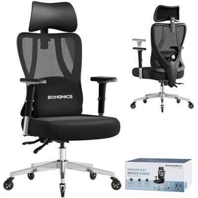 SONGMICS Chaise de Bureau Ergonomique, Fauteuil de Bureau, avec Soutien Lombaire, Appui-Tête, Accoudoirs, pour Différentes Tailles, Supporte 150 kg, Noir d'encre OBN067BH01 - Publicité SONGMICS Chaise de Bureau Ergonomique, Fauteuil de Bureau, avec Soutien Lombaire, Appui-Tête, Accoudoirs, pour Différentes Tailles, Supporte 150 kg, Noir d'encre OBN067BH01 - Publicité