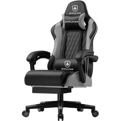 GTPLAYER Chaise Gaming,Chaise Gamer Ergonomique avec Repose-Pieds et Siège à Ressorts- Hauteur Réglable, Appui-Tête et Support Lombaire Charge Max 150kg Gris - Publicité GTPLAYER Chaise Gaming,Chaise Gamer Ergonomique avec Repose-Pieds et Siège à Ressorts- Hauteur Réglable, Appui-Tête et Support Lombaire Charge Max 150kg Gris - Publicité