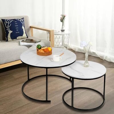 LANTUS Table Basse Salon, Adaptée au Salon, pour Fenêtre et Baie Vitrée, Coffee Table 2 Pièces, Table Basse Ronde Moderne, Table Gigogne Ronde,B (60 * 60 * 45 e 40 * 40 * 38) Marmo Bianco - Publicité LANTUS Table Basse Salon, Adaptée au Salon, pour Fenêtre et Baie Vitrée, Coffee Table 2 Pièces, Table Basse Ronde Moderne, Table Gigogne Ronde,B (60 * 60 * 45 e 40 * 40 * 38) Marmo Bianco - Publicité