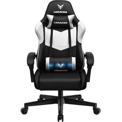 GTPLAYER Chaise de Jeu, de Bureau, de Massage, Ergonomique, pour Gamer, appuie-tête, Coussin Lombaire rembourré, Fauteuil pivotant, Supporte 150 kg, Blanc - Publicité GTPLAYER Chaise de Jeu, de Bureau, de Massage, Ergonomique, pour Gamer, appuie-tête, Coussin Lombaire rembourré, Fauteuil pivotant, Supporte 150 kg, Blanc - Publicité
