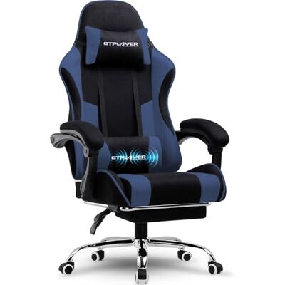 GTPLAYER Chaise de Jeu, Chaise de Bureau, Ergonomique, Fauteuil de Jeu avec Support Lombaire de Massage, Chaise de Travail avec Repose-Pieds et appuie-tête, Tissu, Supporte 150 kg, Bleu - Publicité GTPLAYER Chaise de Jeu, Chaise de Bureau, Ergonomique, Fauteuil de Jeu avec Support Lombaire de Massage, Chaise de Travail avec Repose-Pieds et appuie-tête, Tissu, Supporte 150 kg, Bleu - Publicité