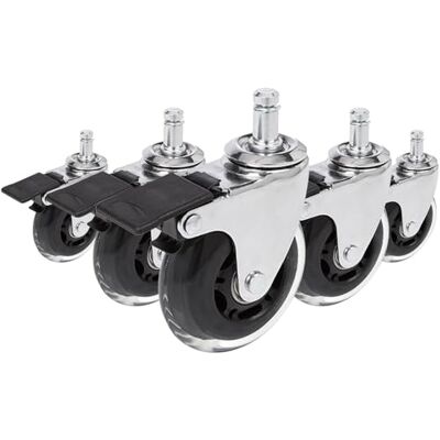 hjh OFFICE 729401 Roulettes de chaise de bureau ROLO SKATE argent / transparent 5 x roulettes pour sol dur 11 mm x 75 mm avec frein de stationnement - Publicité hjh OFFICE 729401 Roulettes de chaise de bureau ROLO SKATE argent / transparent 5 x roulettes pour sol dur 11 mm x 75 mm avec frein de stationnement - Publicité