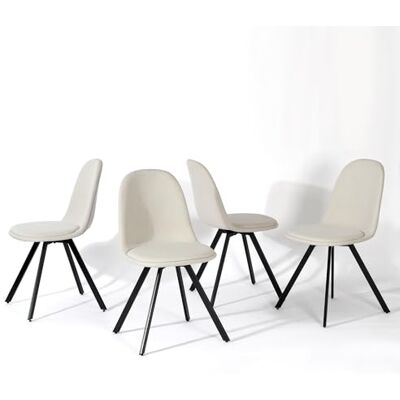 FurnitureR Lot de 4 chaises pivotantes à 360° – Élégantes rembourrées en tissu crème – Chaises de bureau ergonomiques en métal blanc crème - Publicité FurnitureR Lot de 4 chaises pivotantes à 360° – Élégantes rembourrées en tissu crème – Chaises de bureau ergonomiques en métal blanc crème - Publicité