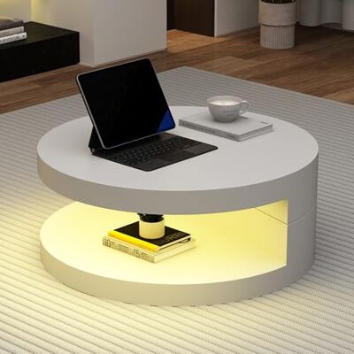 BTM Table Basse 70x70x35.5 cm Plateau Tournant 360°, LED 16 Couleurs MDF Cylindre, 2 Couches 30 kg Blanc - Publicité BTM Table Basse 70x70x35.5 cm Plateau Tournant 360°, LED 16 Couleurs MDF Cylindre, 2 Couches 30 kg Blanc - Publicité