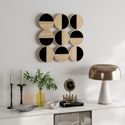 HOMCOM Décoration murale en métal moderne, sculpture murale en métal géométrique, design unique à plusieurs disques, suspendu décor pour salon, chambre à coucher, bureau, 60 x 60 cm, naturel et noir - Publicité HOMCOM Décoration murale en métal moderne, sculpture murale en métal géométrique, design unique à plusieurs disques, suspendu décor pour salon, chambre à coucher, bureau, 60 x 60 cm, naturel et noir - Publicité