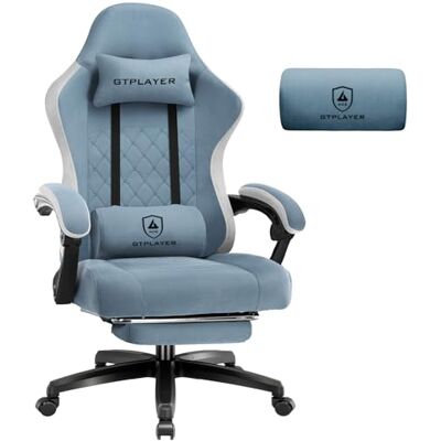GTPLAYER Chaise de Gaming en Tissu avec Coussin à Ressorts ensachés, pivotante, Ergonomique, avec Repose-Pieds Charge maximale : 150 kg Bleu Clair - Publicité GTPLAYER Chaise de Gaming en Tissu avec Coussin à Ressorts ensachés, pivotante, Ergonomique, avec Repose-Pieds Charge maximale : 150 kg Bleu Clair - Publicité