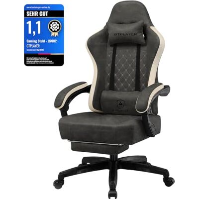 GTPLAYER Fauteuil de Gaming Ergonomique Chaise de Bureau en Cuir synthétique avec Coussin à Ressorts, accoudoirs reliés et Repose-Pieds 150 kg, Gris - Publicité GTPLAYER Fauteuil de Gaming Ergonomique Chaise de Bureau en Cuir synthétique avec Coussin à Ressorts, accoudoirs reliés et Repose-Pieds 150 kg, Gris - Publicité