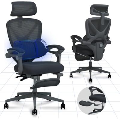 FLEXISPOT OC4 Chaise de Bureau Ergonomique, Soutien Lombaire 2D Indépendant en C avec Effet Enveloppant, Inclinaison 90-135°, Appui-tête 3D, Accoudoirs Auto, Chaise Gaming en Maille, Noir - Publicité FLEXISPOT OC4 Chaise de Bureau Ergonomique, Soutien Lombaire 2D Indépendant en C avec Effet Enveloppant, Inclinaison 90-135°, Appui-tête 3D, Accoudoirs Auto, Chaise Gaming en Maille, Noir - Publicité