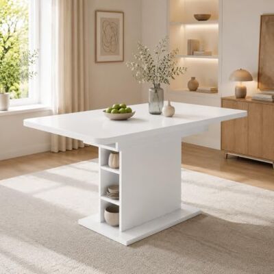 Merax Table à Manger en Bois, Table à Manger Extensible avec Espace de Rangement, Table Rectangulaire de Cuisine pour Salon et Salle à Manger, 110/130x70x75cm (LxlxH), Blanc - Publicité Merax Table à Manger en Bois, Table à Manger Extensible avec Espace de Rangement, Table Rectangulaire de Cuisine pour Salon et Salle à Manger, 110/130x70x75cm (LxlxH), Blanc - Publicité
