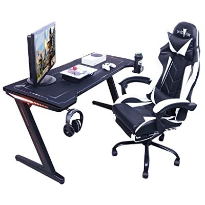 Unicview Bureau Gaming 140 cm x 60 cm, Gaming Desk, Table pour Ordinateur Console PS5, Xbox Series, Pieds en Acier, RGB LED, Base de Tapis, Grille pour ramasser Les câbles - Publicité Unicview Bureau Gaming 140 cm x 60 cm, Gaming Desk, Table pour Ordinateur Console PS5, Xbox Series, Pieds en Acier, RGB LED, Base de Tapis, Grille pour ramasser Les câbles - Publicité