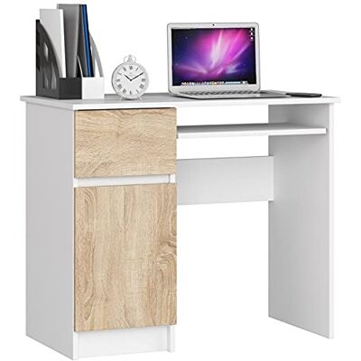 AKORD Bureau Ordinateur Piksel avec Tablette Coulissante Clavier Simple avec Rangement 1 Tiroir et 1 Compartiment avec Porte Desk Table d’Ordinateur L90 x H77 x P50 cm Blanc/Chêne Sonoma - Publicité AKORD Bureau Ordinateur Piksel avec Tablette Coulissante Clavier Simple avec Rangement 1 Tiroir et 1 Compartiment avec Porte Desk Table d’Ordinateur L90 x H77 x P50 cm Blanc/Chêne Sonoma - Publicité