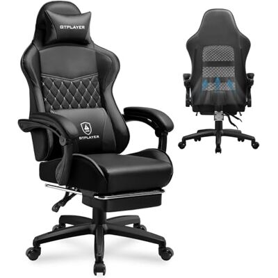 GTPLAYER Chaise Gaming, Chaise de Bureau Ergonomique Réglable en Hauteur, Utilisable en Hiver et en Été, avec Dossier Double, Repose-Pieds, Housse Amovible et Support Lombaire, Supporte 150 kg, Noir - Publicité GTPLAYER Chaise Gaming, Chaise de Bureau Ergonomique Réglable en Hauteur, Utilisable en Hiver et en Été, avec Dossier Double, Repose-Pieds, Housse Amovible et Support Lombaire, Supporte 150 kg, Noir - Publicité
