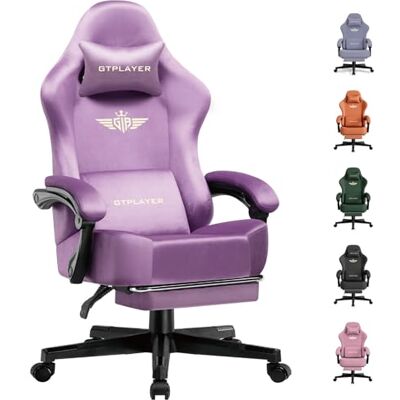 GTPLAYER Chaise de Gaming Respirante Ergonomique Tissu de qualité supérieure Chaise Ergonomique en Polycarbonate -Dossier réglable à 160° et Repose-Pieds Extensible -Charge 180 kg-Violet clair - Publicité GTPLAYER Chaise de Gaming Respirante Ergonomique Tissu de qualité supérieure Chaise Ergonomique en Polycarbonate -Dossier réglable à 160° et Repose-Pieds Extensible -Charge 180 kg-Violet clair - Publicité