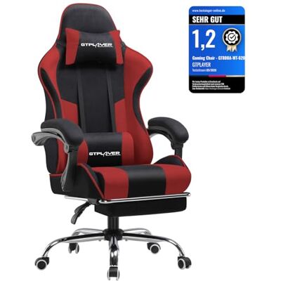 GTPLAYER Chaise Gaming Ergonomique, Fauteuil Gamer, Chaise Bureau, Gaming Chair avec Dossier réglable à 135°, Hauteur Réglable, Repose-Pieds rétractables, Tissu, Supporte 150 kg, Rouge - Publicité GTPLAYER Chaise Gaming Ergonomique, Fauteuil Gamer, Chaise Bureau, Gaming Chair avec Dossier réglable à 135°, Hauteur Réglable, Repose-Pieds rétractables, Tissu, Supporte 150 kg, Rouge - Publicité