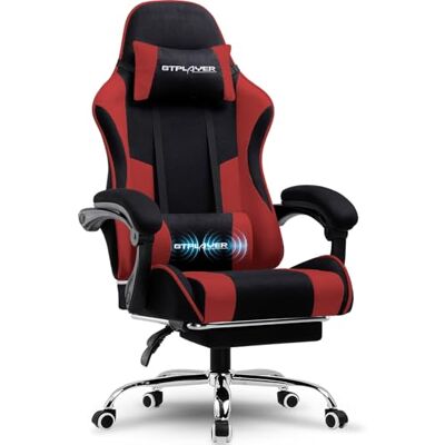 GTPLAYER Chaise de Jeu, Chaise de Bureau, Ergonomique, Fauteuil de Jeu avec Support Lombaire de Massage, Chaise de Travail avec Repose-Pieds et appuie-tête, Tissu, Supporte 150 kg, Rouge - Publicité GTPLAYER Chaise de Jeu, Chaise de Bureau, Ergonomique, Fauteuil de Jeu avec Support Lombaire de Massage, Chaise de Travail avec Repose-Pieds et appuie-tête, Tissu, Supporte 150 kg, Rouge - Publicité