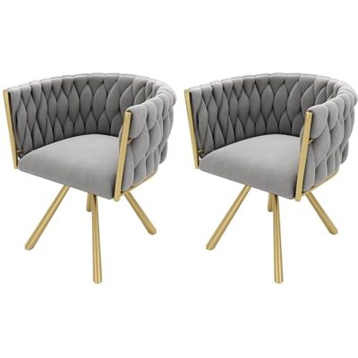 BTM Chaise Salle à Manger Lot de 2, Chaise Pivotant à 360° en Velours, Fauteuil Salle à Manger asvec Dossier Tressé, Fauteuil Rembourré de Salon avec 4 Pieds en Métal, Charge de 150kg, Gris et Or - Publicité BTM Chaise Salle à Manger Lot de 2, Chaise Pivotant à 360° en Velours, Fauteuil Salle à Manger asvec Dossier Tressé, Fauteuil Rembourré de Salon avec 4 Pieds en Métal, Charge de 150kg, Gris et Or - Publicité