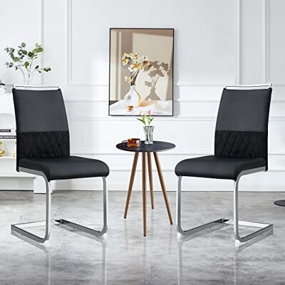 Merax Lot de 2 chaises de salle à manger à dossier haut en cuir synthétique PU et lin, structure en métal, chaises de cuisine modernes, rembourrées pour salon, salle de conférence, noires - Publicité Merax Lot de 2 chaises de salle à manger à dossier haut en cuir synthétique PU et lin, structure en métal, chaises de cuisine modernes, rembourrées pour salon, salle de conférence, noires - Publicité