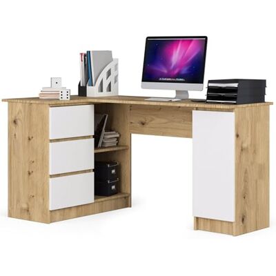 AKORD Bureau Ordinateur D`Angle B-20 L155 x H77 x P85 60 kg 3 Tiroirs 2 Étagères Étagère avec Porte Grand Bureau de Chambre PC Desk Table Chêne Artisanal - Publicité AKORD Bureau Ordinateur D`Angle B-20 L155 x H77 x P85 60 kg 3 Tiroirs 2 Étagères Étagère avec Porte Grand Bureau de Chambre PC Desk Table Chêne Artisanal - Publicité