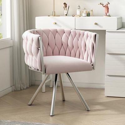 Merax Chaise de maquillage pivotante en velours Pour les loisirs et le maquillage Chaise de chambre à coucher pivotante à 360° Dossier ergonomique et cadre en métal solide à quatre pattes Rose - Publicité Merax Chaise de maquillage pivotante en velours Pour les loisirs et le maquillage Chaise de chambre à coucher pivotante à 360° Dossier ergonomique et cadre en métal solide à quatre pattes Rose - Publicité