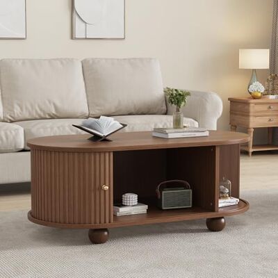 Merax Table basse ovale moderne avec portes coulissantes Avec beaucoup d'espace de rangement Table d'appoint multifonction Peu encombrante Style maison de campagne Meuble de salon Couleur - Publicité Merax Table basse ovale moderne avec portes coulissantes Avec beaucoup d'espace de rangement Table d'appoint multifonction Peu encombrante Style maison de campagne Meuble de salon Couleur - Publicité