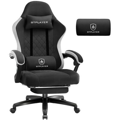 GTPLAYER Chaise Gaming Bureau Ergonomique Fauteuil Gaming Leathaire, accoudoir inclinable, avec Repose-Pieds, Supporte 150 kg, Noir-Blanc - Publicité GTPLAYER Chaise Gaming Bureau Ergonomique Fauteuil Gaming Leathaire, accoudoir inclinable, avec Repose-Pieds, Supporte 150 kg, Noir-Blanc - Publicité