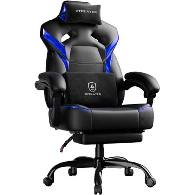 GTPLAYER Chaise Gaming avec Repose-Pieds, réglable en Hauteur, accoudoirs réglables, Repose-Pieds intégré, Fauteuil Gaming pour jusqu'à 200 kg, pivotant à 360°, Bleu. Publicité GTPLAYER Chaise Gaming avec Repose-Pieds, réglable en Hauteur, accoudoirs réglables, Repose-Pieds intégré, Fauteuil Gaming pour jusqu'à 200 kg, pivotant à 360°, Bleu. Publicité