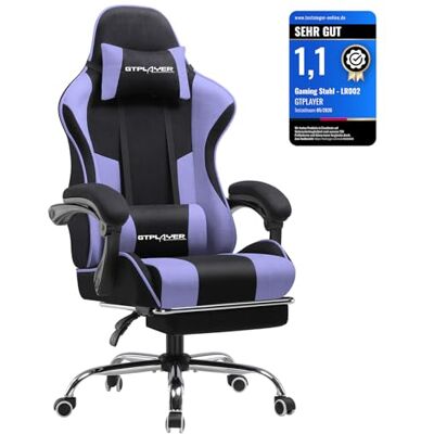 GTPLAYER Chaise de Gaming en Tissu, Chaise de Bureau Ergonomique avec Repose-Pieds Chaise de Gaming avec Appui-tête Coussin de Massage Lombaire rembourré pivotante, Supporte 150 kg, Violet - Publicité GTPLAYER Chaise de Gaming en Tissu, Chaise de Bureau Ergonomique avec Repose-Pieds Chaise de Gaming avec Appui-tête Coussin de Massage Lombaire rembourré pivotante, Supporte 150 kg, Violet - Publicité