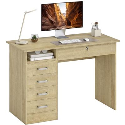 HOMCOM Bureau Informatique Table d'ordinateur avec Grand Plateau, 5 tiroirs, 1 Compartiment Ouvert, tiroir verrouillable, Moderne 110 x 50 x 76 cm, chêne - Publicité HOMCOM Bureau Informatique Table d'ordinateur avec Grand Plateau, 5 tiroirs, 1 Compartiment Ouvert, tiroir verrouillable, Moderne 110 x 50 x 76 cm, chêne - Publicité