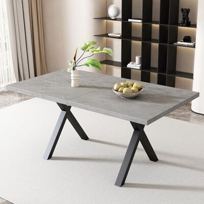 Merax Table à Manger rectangulaire avec Pieds croisés en métal, Design Moderne Minimaliste, Table en MDF avec Finition béton et Base en métal Noir, 140 x 80 x 76 cm, pour Salle à Manger ou Salon - Publicité Merax Table à Manger rectangulaire avec Pieds croisés en métal, Design Moderne Minimaliste, Table en MDF avec Finition béton et Base en métal Noir, 140 x 80 x 76 cm, pour Salle à Manger ou Salon - Publicité