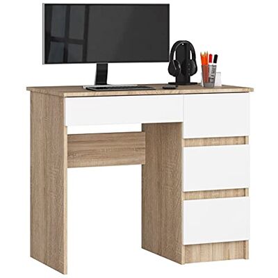 AKORD Bureau avec Rangement Table avec 4 Tiroirs Haute Qualité pour Adolescent Garçon Petit pour la Maison Meuble Ordinateur Chêne Sonoma/Blanc - Publicité AKORD Bureau avec Rangement Table avec 4 Tiroirs Haute Qualité pour Adolescent Garçon Petit pour la Maison Meuble Ordinateur Chêne Sonoma/Blanc - Publicité