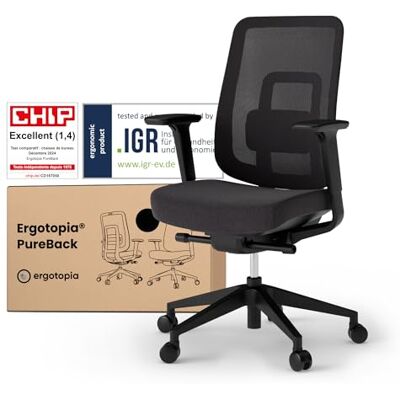 Ergotopia Chaise de Bureau Ergonomique PureBack, Fauteuil de Bureau Ergonomique avec Soutien Lombaire Dynamique & Chaise Gaming (Noir) - Publicité Ergotopia Chaise de Bureau Ergonomique PureBack, Fauteuil de Bureau Ergonomique avec Soutien Lombaire Dynamique & Chaise Gaming (Noir) - Publicité