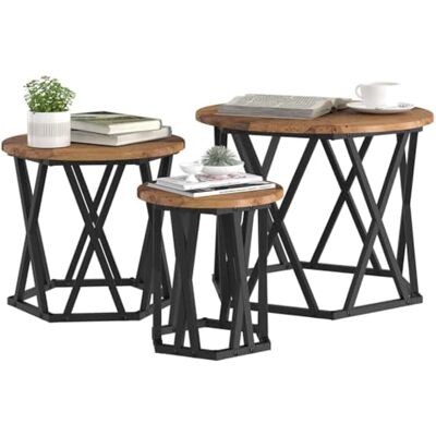 vidaXL Ensemble de Tables Basses en Bois et Métal - Charme Rustique - Publicité vidaXL Ensemble de Tables Basses en Bois et Métal - Charme Rustique - Publicité