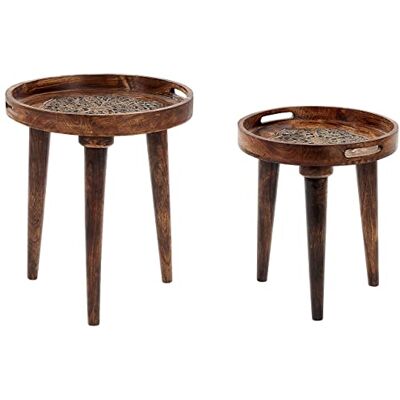 Beliani Lot de 2 Tables d'Appoint Sombres en Bois de Manguier Marron Foncé à Plateau Creux Trépied Astai - Publicité Beliani Lot de 2 Tables d'Appoint Sombres en Bois de Manguier Marron Foncé à Plateau Creux Trépied Astai - Publicité